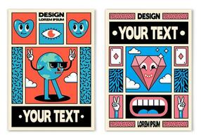twee kleurrijk posters met tekst en afbeeldingen vector