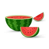 vers watermeloen biologisch fruit met twee besnoeiing van gesneden stuk en sappig watermeloen plak vector illustratie in vlak ontwerp geïsoleerd Aan wit achtergrond