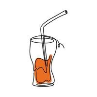 doorlopend lijn tekening van drinken in glas met cocktail rietje. glas van rood drinken in gemakkelijk lineair stijl. vector illustratie.