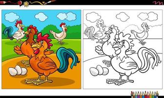 tekenfilm kippen dierlijke karakters groep kleurboek pagina vector