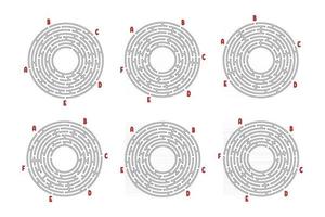 een reeks ronde doolhoven. spel voor kinderen. puzzel voor kinderen. labyrint raadsel. platte vectorillustratie geïsoleerd op een witte achtergrond. vector