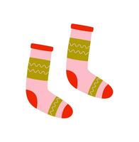 warm groen en roze kousen geïsoleerd Aan wit achtergrond. lang sokken. herfst en winter knus seizoen. accessoires. Kerstmis en nieuw jaar tijd. vector