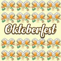 oktoberfeest achtergrond. gelukkig oktoberfeest bier festival viering. oktoberfeest achtergrond met bier symbolen, pictogrammen, tekens. bier mok, fles, glas. oktoberfeest partij, poster, banier, sjabloon. vector