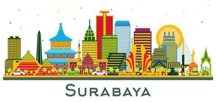 Surabaya Indonesië horizon met kleur gebouwen geïsoleerd Aan wit. vector