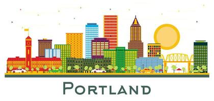 Portland Oregon stad horizon met kleur gebouwen geïsoleerd Aan wit. vector