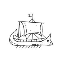 oude Grieks kombuis. een oude roeien meervoudig leger schip. tekening. vector illustratie. hand- getrokken. schets.