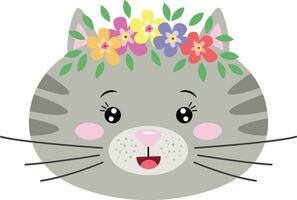 schattig kat gezicht met krans bloemen Aan hoofd vector