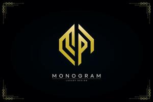zeshoek smp brief icoon luxe monogram goud logo vector illustratie sjabloon