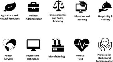 menselijk, bedrijf, landbouw, gerechtigheid, gastvrijheid, medisch, productie, informatie pictogrammen reeks vector
