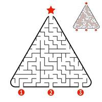 abstract driehoekslabyrint. spel voor kinderen. puzzel voor kinderen. vind het juiste pad naar de ster. labyrint raadsel. vectorillustratie geïsoleerd op een witte achtergrond. met antwoord. kerstboom. vector