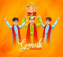 gelukkig ganesh visarjan, mensen dans en vieren Indisch festival vector