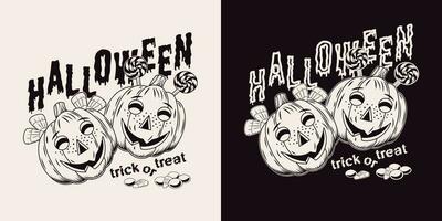 halloween etiket met snoep, pompoenen Leuk vinden kinderen vector