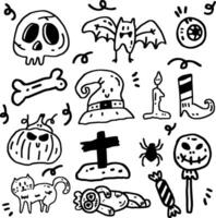 hand- getekend schattig geest monster en voorwerpen voor halloween vector