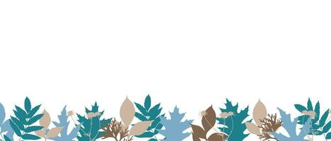 bladeren silhouet blauw en bruin kleur grens . horizontaal botanisch decor, natuur spandoek. vector