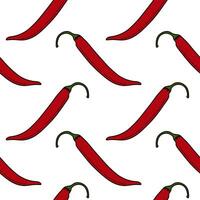 naadloos patroon van geheel rood heet Chili paprika's geregisseerd in verschillend routebeschrijving. Mexicaans pittig voedsel vector