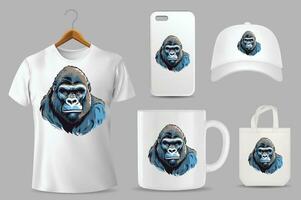 hand- getrokken solide kleur gorilla illustratie Aan verschillend Product Sjablonen vector