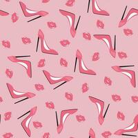 creatief naadloos patroon met elegant roze schoenen en lippen vector
