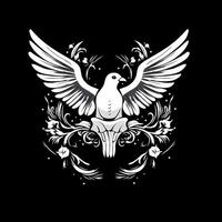 zwart en wit duif logo illustratie ontwerp met ornament geïsoleerd Aan zwart vector
