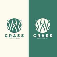 groen gras logo ontwerp, boerderij landschap illustratie, natuur ontwerp vector