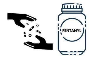 fentanyl. fentanyl pillen in rx voorschrift drug fles illustratie vector