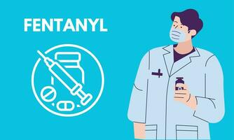 fentanyl. fentanyl pillen in rx voorschrift drug fles illustratie vector