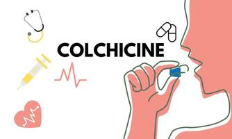 colchicine tablet dichtbij omhoog van geneesmiddel gebruikt naar traktatie jicht en behcet ziekte, pericarditis, familiaal middellandse Zee koorts. vector illustratie