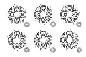 een reeks ronde doolhoven. spel voor kinderen. puzzel voor kinderen. labyrint raadsel. platte vectorillustratie geïsoleerd op een witte achtergrond. vector