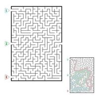 abstract rechthoekig groot doolhof. spel voor kinderen. puzzel voor kinderen. drie ingangen, een uitgang. labyrint raadsel. platte vectorillustratie geïsoleerd op een witte achtergrond. met antwoord. vector