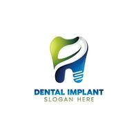 tand implantaat logo met blad vector ontwerp