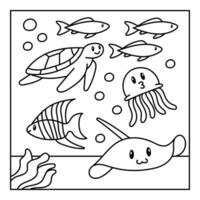 hand- getrokken kleur boek onder de zee dier illustratie vector
