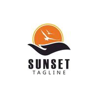 zonsondergang met hand- logo ontwerp illustratie vector