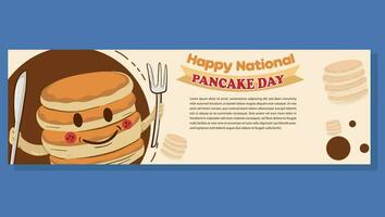 ontwerp banier nationaal pannenkoek dag viering. pannekoeken met siroop en boter illustratie ontwerp vector