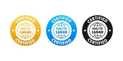 iso ts 16949 gecertificeerd insigne, icoon. certificaat stempel. vlak ontwerp vector. vector