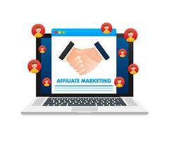 affiliate marketing. advertentie en afzet materiaal. verwijzend vrienden. vector voorraad illustratie.