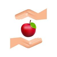 beweging grafiek van gedetailleerd groot glimmend rood appel hangende over- handen 4k vector