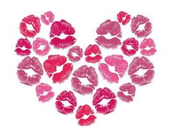 gelukkig valentijnsdag hart gemaakt van kusjes lippen. romantisch liefde bekentenis. geïsoleerd Aan achtergrond vector