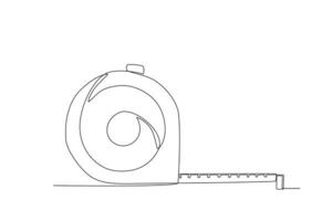 een doorlopend lijn tekening van een plakband meeteenheid. een lijn concept grafisch ontwerp vector illustratie van gebouw bouw gereedschap