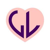 logo l hart monogram 2 brieven alfabet doopvont liefde logo Valentijn logotype borduurwerk vector