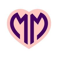 logo m hart monogram 2 brieven alfabet doopvont liefde logo Valentijn logotype borduurwerk vector