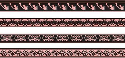 vector reeks van roze en zwart inheems Amerikaans sier- naadloos grenzen. kader van de volkeren van Amerika, Azteken, Maya, inca's