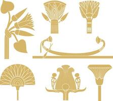 vector goud monochroom reeks van oude Egyptische tekens en symbolen. lotus bloem.