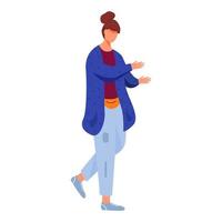 dansende adolescente meisje platte vectorillustratie. tiener levensstijl. jonge lopende brunette blanke vrouw in casual kleding en kapsel geïsoleerd stripfiguur op witte achtergrond vector