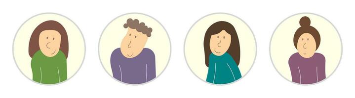 reeks van 4 gebruiker avatar. mensen avatar profiel pictogrammen. mannetje en vrouw gezichten. mannen en Dames portretten. vector illustratie.
