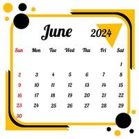 juni 2024 kalender vector