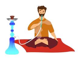 man zitten en roken waterpijp egale kleur vector gezichtsloos karakter. toerist met Egyptische sheesha, hooka. Oost-traditionele gewoonte, Arabische rookcultuur geïsoleerde cartoon illustratie op wit on