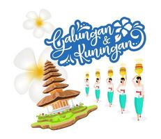 galungan en kuningan social media post mockup. religieuze vakantie. pura ulun danu bratan. reclame webbanner ontwerpsjabloon. booster voor sociale media. promotieposter, gedrukte advertenties, platte illustraties vector