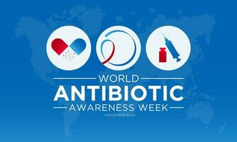 vector illustratie Aan de thema van wereld antibiotica bewustzijn week opgemerkt elke jaar in gedurende november 18 naar 24. wereld antimicrobieel bewustzijn week sjabloon voor banier, poster met achtergrond.