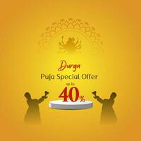 godin maa durga gezicht in gelukkig durga poeja, dussehra, en navratri viering concept voor web banier, poster, sociaal media na, en folder reclame durga puja uitverkoop banier festival bieden, korting, vector