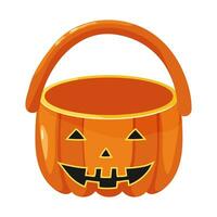 halloween pompoen mand met jack O lantaarn. halloween mand voor snoepjes en snoepgoed. vector illustratie.