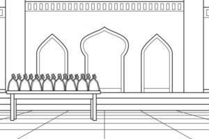 het gebruik van de binnenplaats van de moskee als een plaats om sadaqah uit te delen. vector. kleurboek. vector